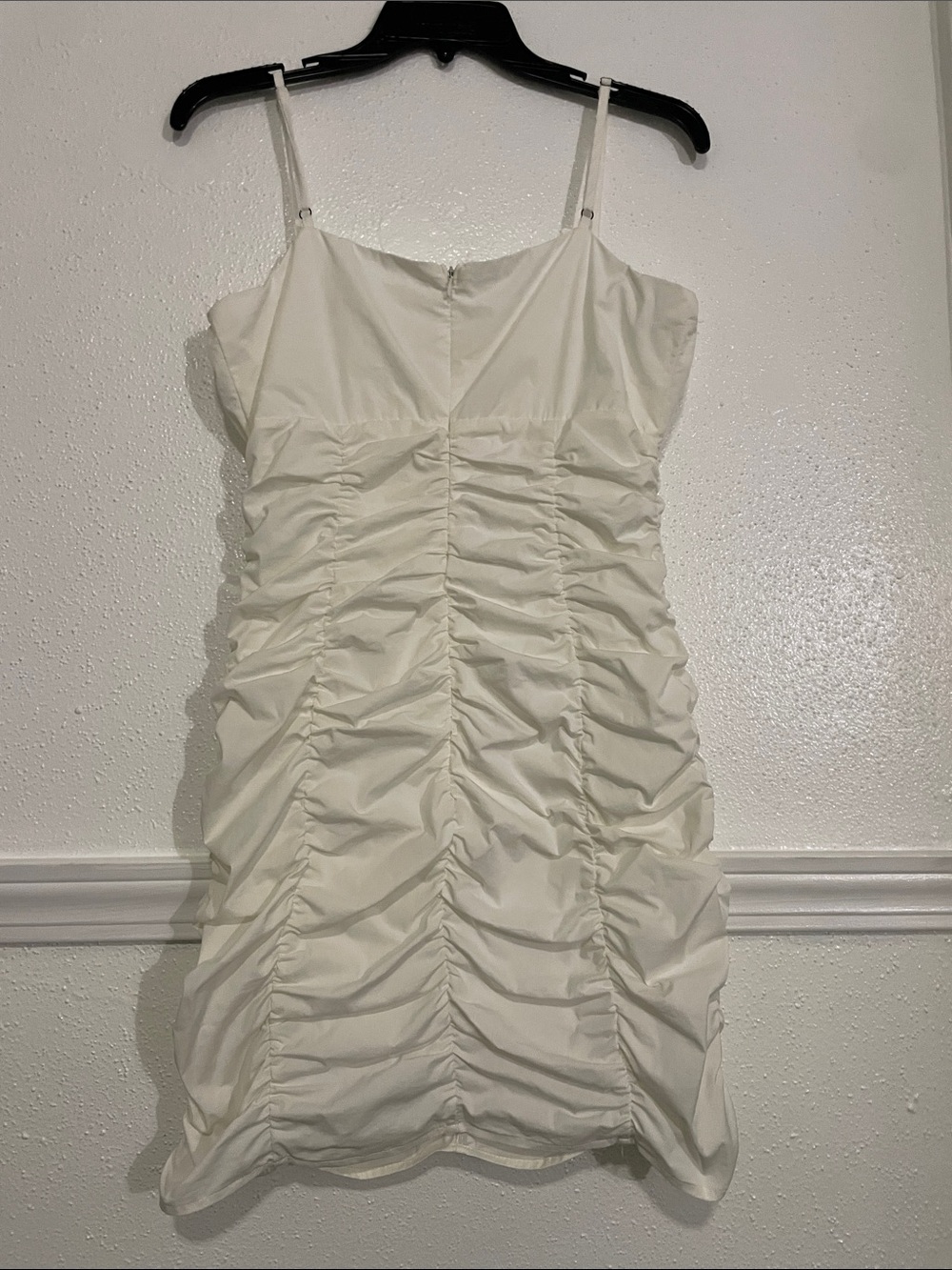 Cream Ruched Spaghetti-Strap Mini Dress - Picture 3 of 3